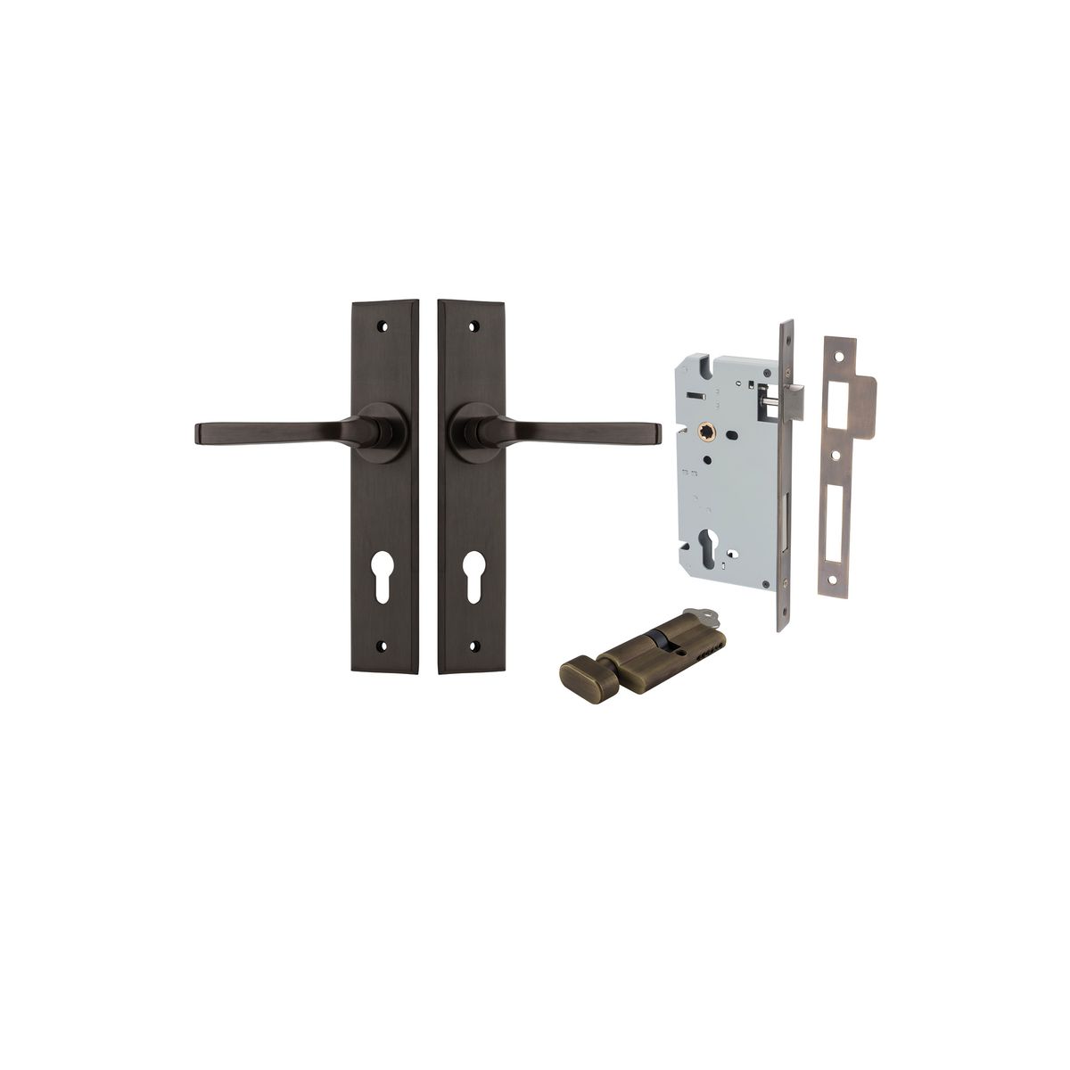 10788KENTR60KT - Annecy Lever - Chamfered Backplate Entrance Kit with High Security Lock - Signature Brass - Entrance