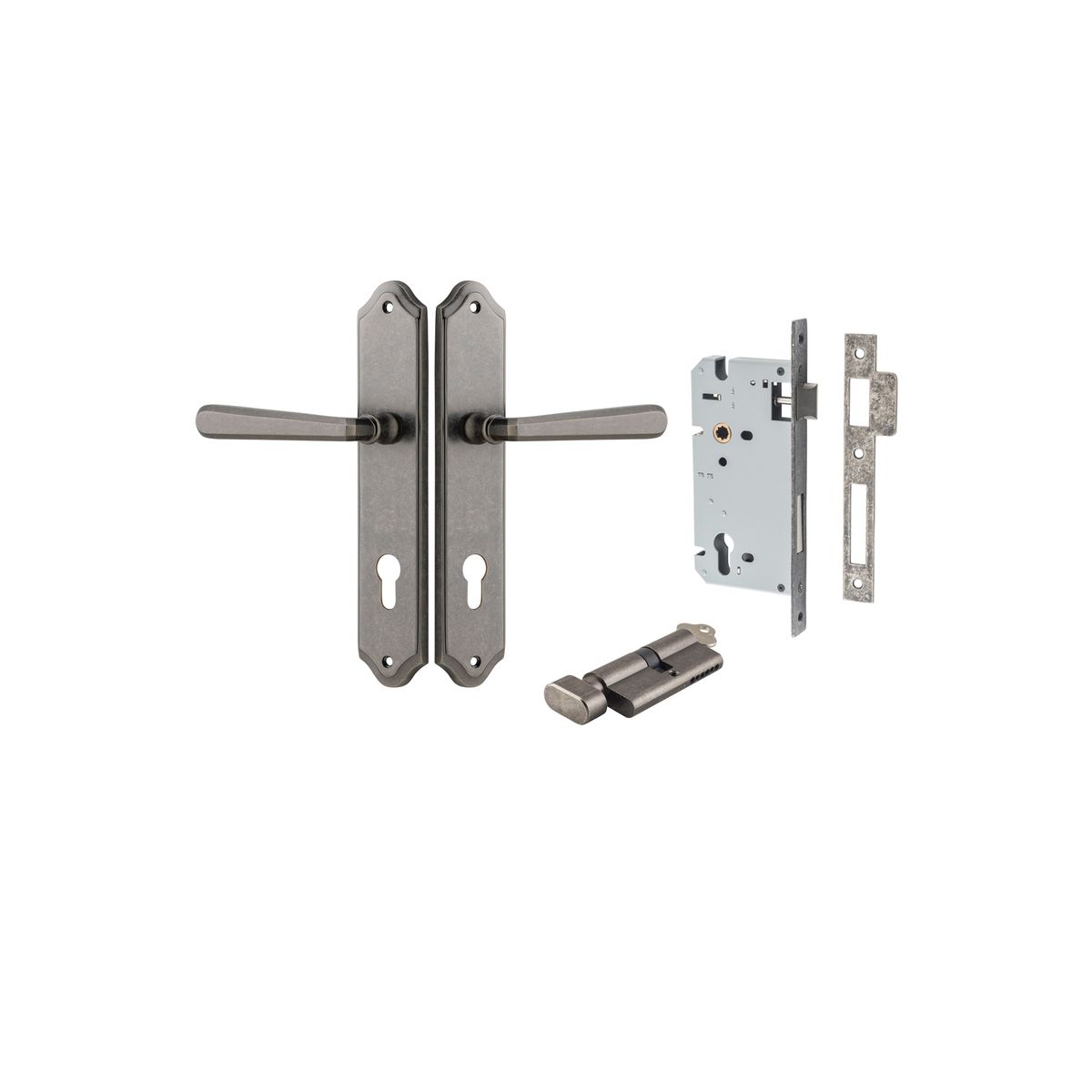 13874KENTR60KT - Copenhagen Lever - Shouldered Backplate Entrance Kit with High Security Lock - Distressed Nickel - Entrance