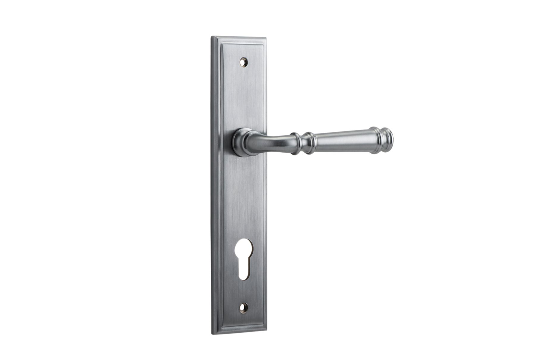 12242E85 - Verona Lever - Stepped Backplate - Brushed Chrome - Entrance