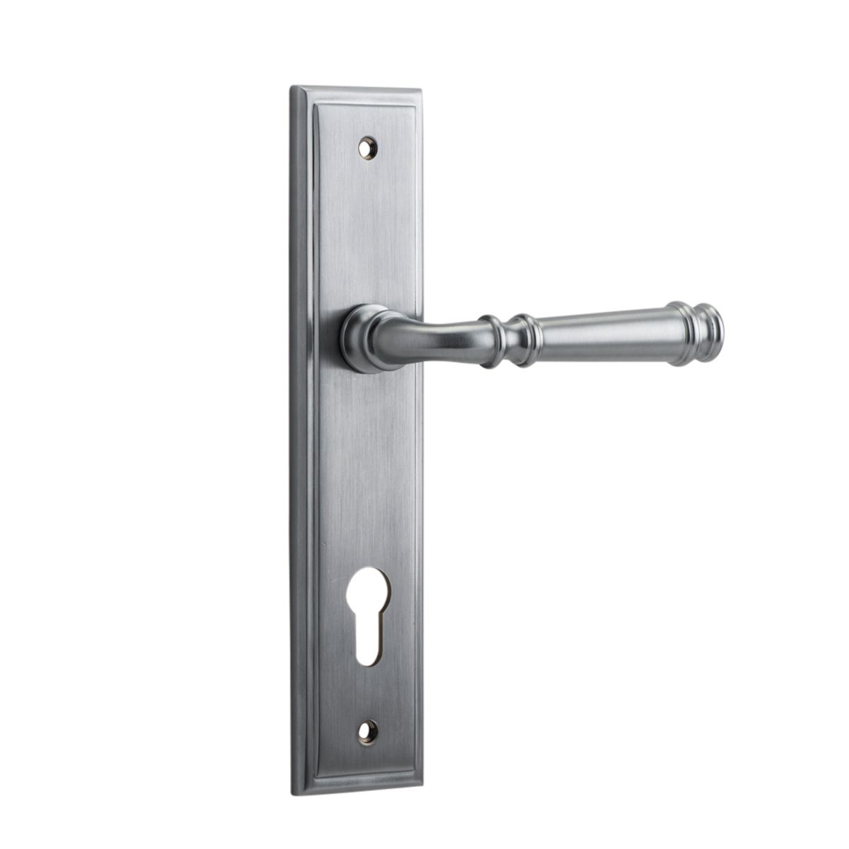 12242E85 - Verona Lever - Stepped Backplate - Brushed Chrome - Entrance