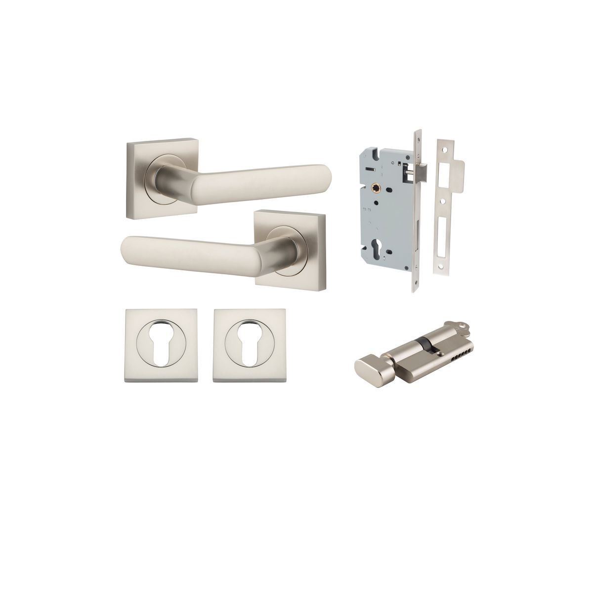 21189KENTR60KT - Osaka Lever - Square Rose Entrance Kit with Separate High Security Lock - Satin Nickel - Entrance