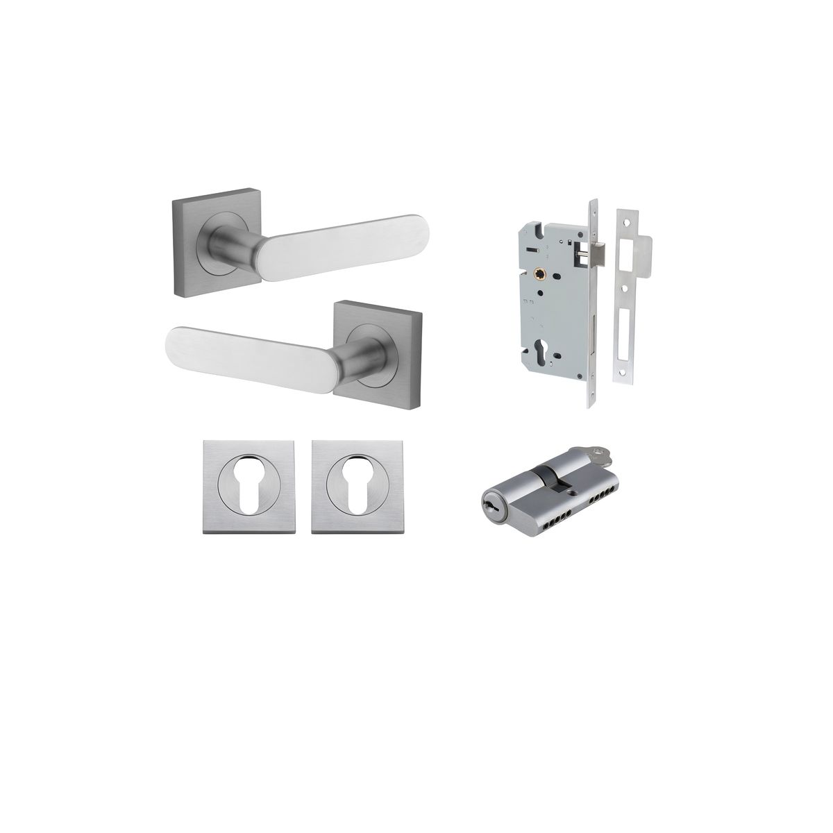 0405KENTR60KK - Bronte Lever - Square Rose Entrance Kit with High Security Lock - Brushed Chrome - Entrance