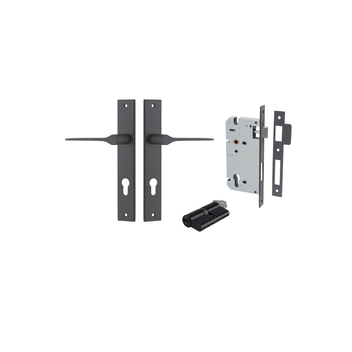 12754KENTR60KK - Como Lever - Rectangular Backplate Entrance Kit with High Security Lock - Matt Black - Entrance