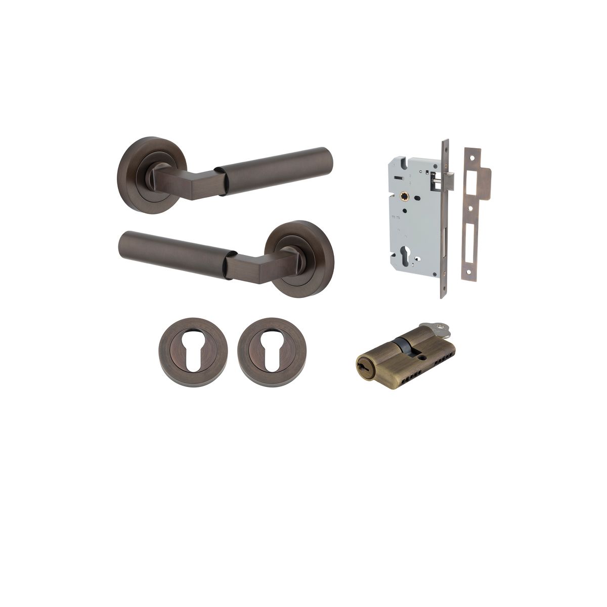 0341KENTR60KK - Berlin Lever - Round Rose Entrance Kit with High Security Lock - Signature Brass - Entrance