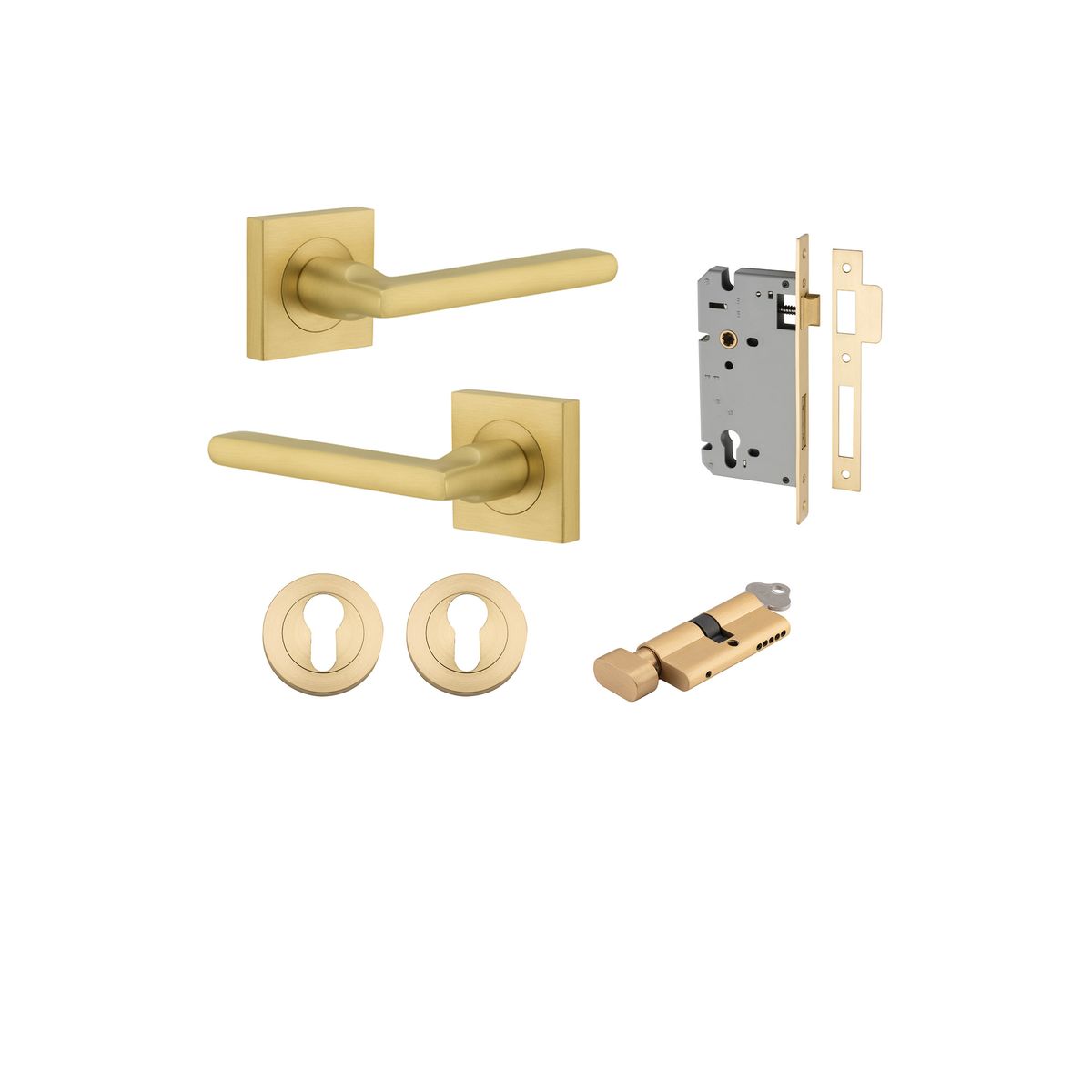 16275KENTR60KT - Baltimore Lever - Square Rose Entrance Kit with Separate High Security Lock - Brushed Gold PVD - Entrance
