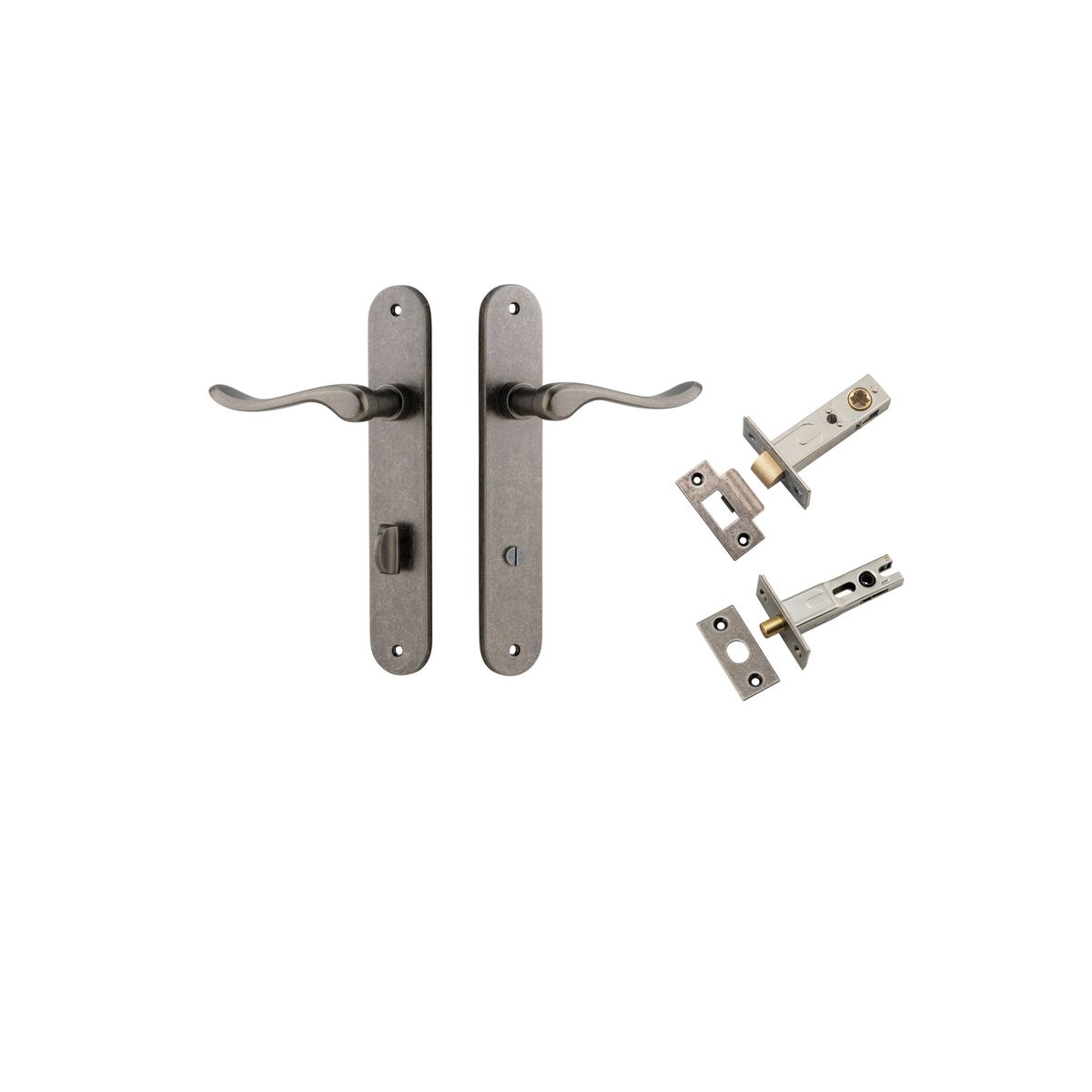 13924KPRIV60 - Stirling Lever - Oval Backplate Privacy Kit with Privacy Turn - Distressed Nickel - Privacy