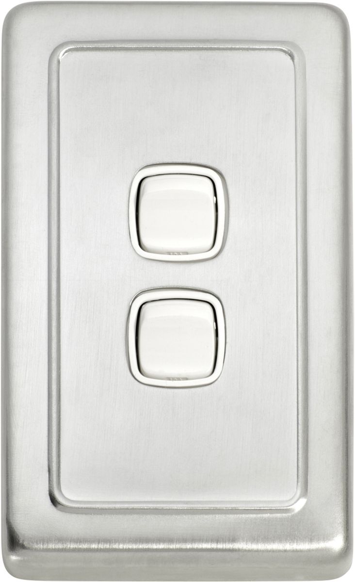 Two Faces Rocker Switch 2 Gang Flat Plate Rocker Switches - W72mm - Satin Chrome - TradCo