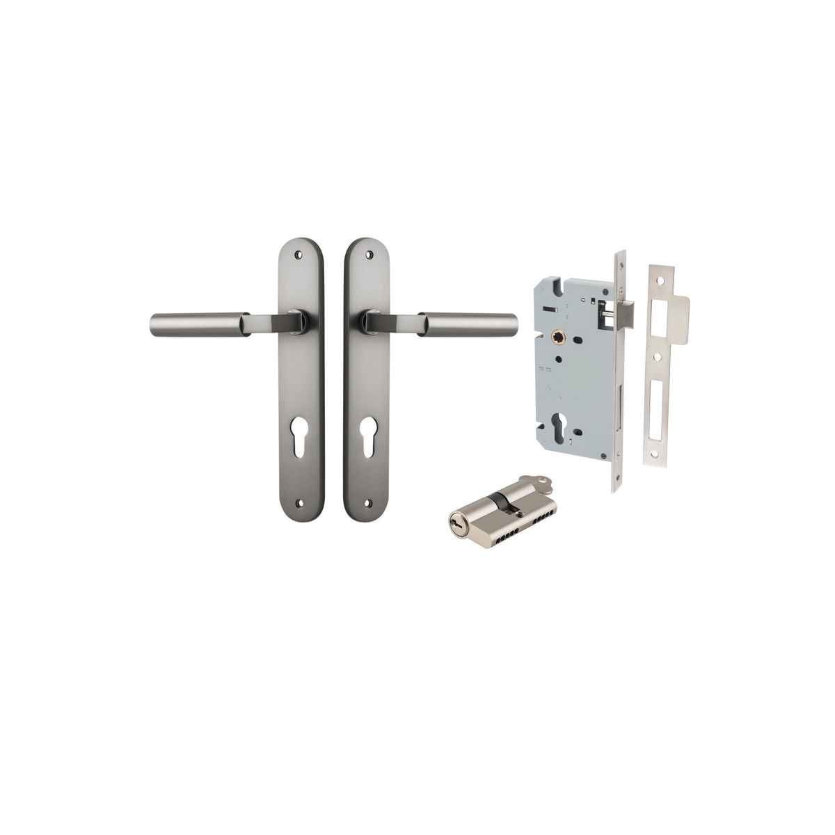 14766KENTR60KK - Berlin Lever - Oval Backplate Entrance Kit with High Security Lock - Satin Nickel - Entrance