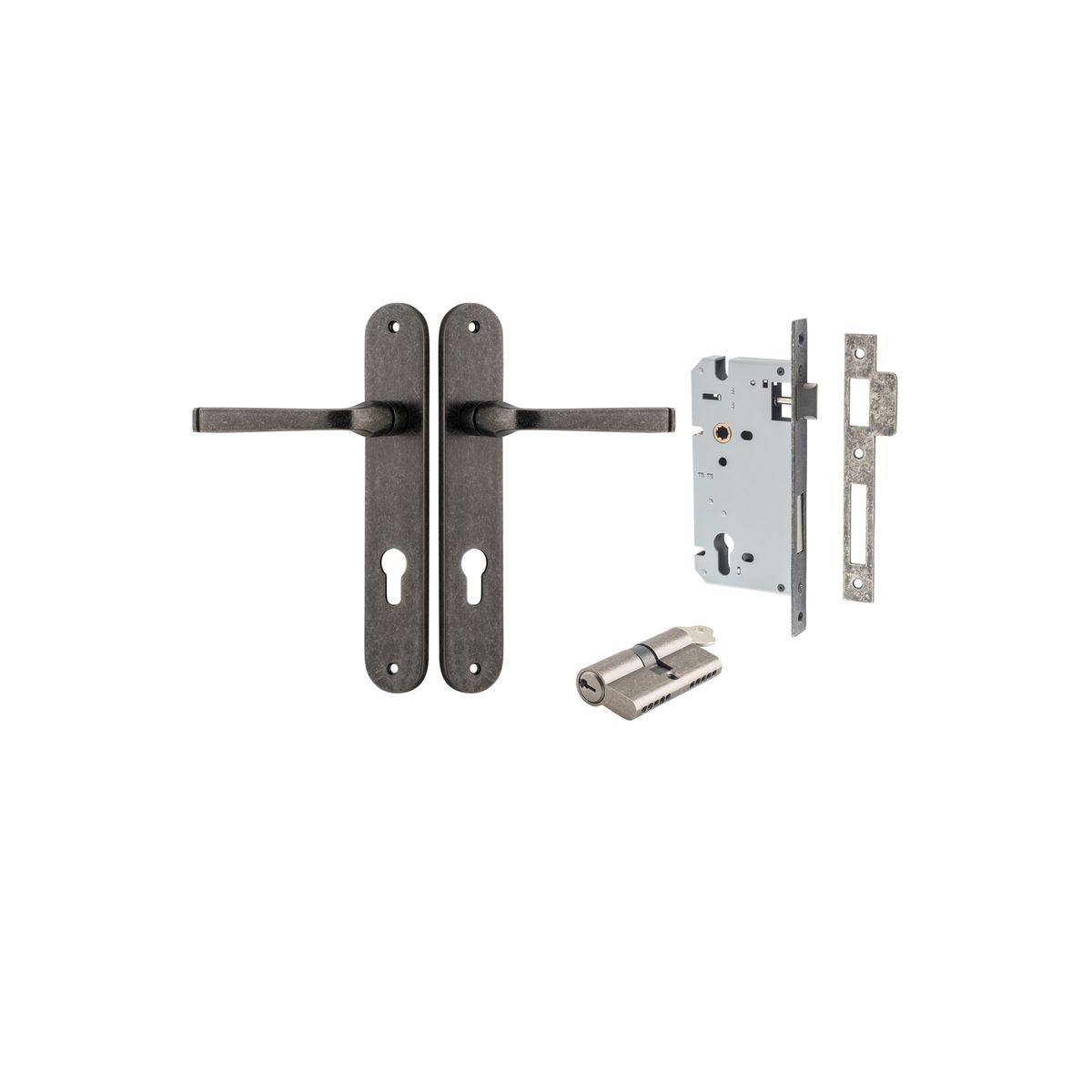 13732KENTR60KK - Annecy Lever - Oval Backplate Entrance Kit with High Security Lock - Distressed Nickel - Entrance