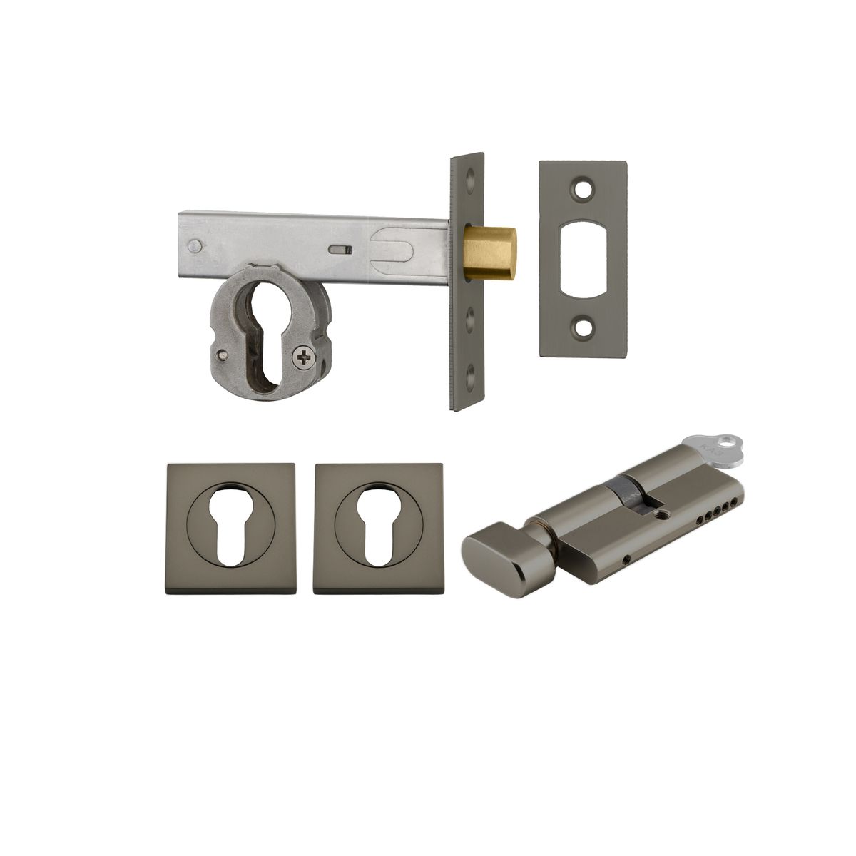 17298K60KTES - Euro Mortice Deadbolt Kit - 60mm Backset with Square Euro Escutcheon Key/Thumb - Graphite PVD