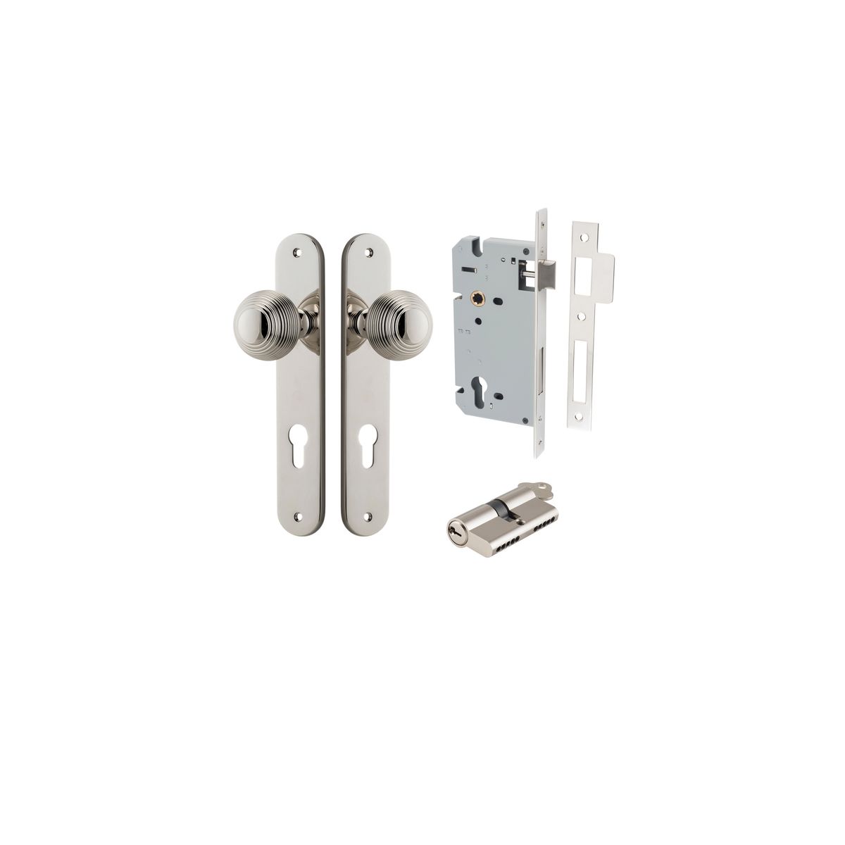 14336KENTR60KK - Guildford Knob - Oval Backplate Entrance Kit with High Security Lock - Polished Nickel - Entrance