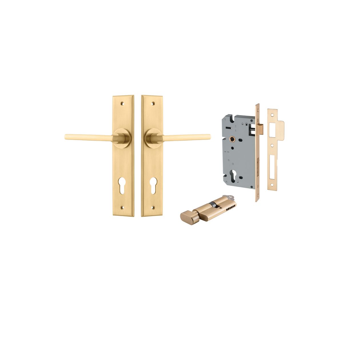 15282KENTR60KT - Baltimore Lever - Chamfered Backplate Entrance Kit with High Security Lock - Brushed Brass - Entrance