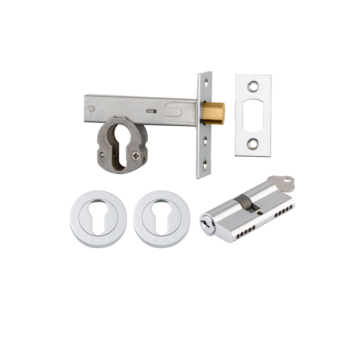 22154K60KKER - Euro Mortice Deadbolt Kit - 60mm Backset with Round Euro Escutcheon Key/Key - Polished Chrome - Entrance