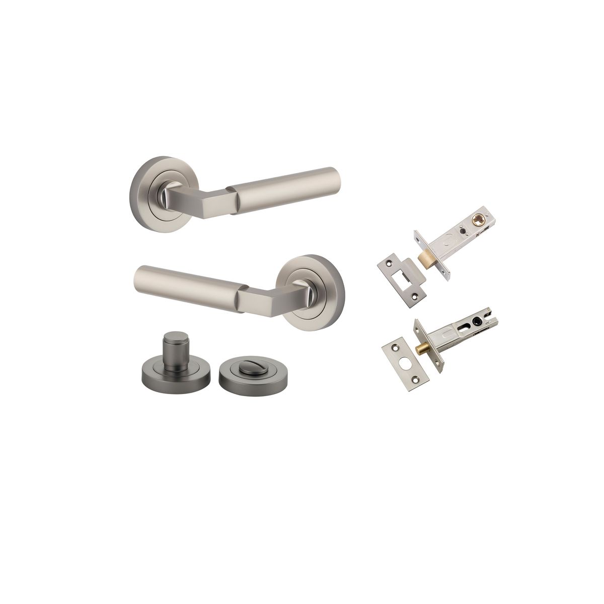 0349KPRIV60 - Berlin Lever - Round Rose Privacy Kit - Satin Nickel - Privacy
