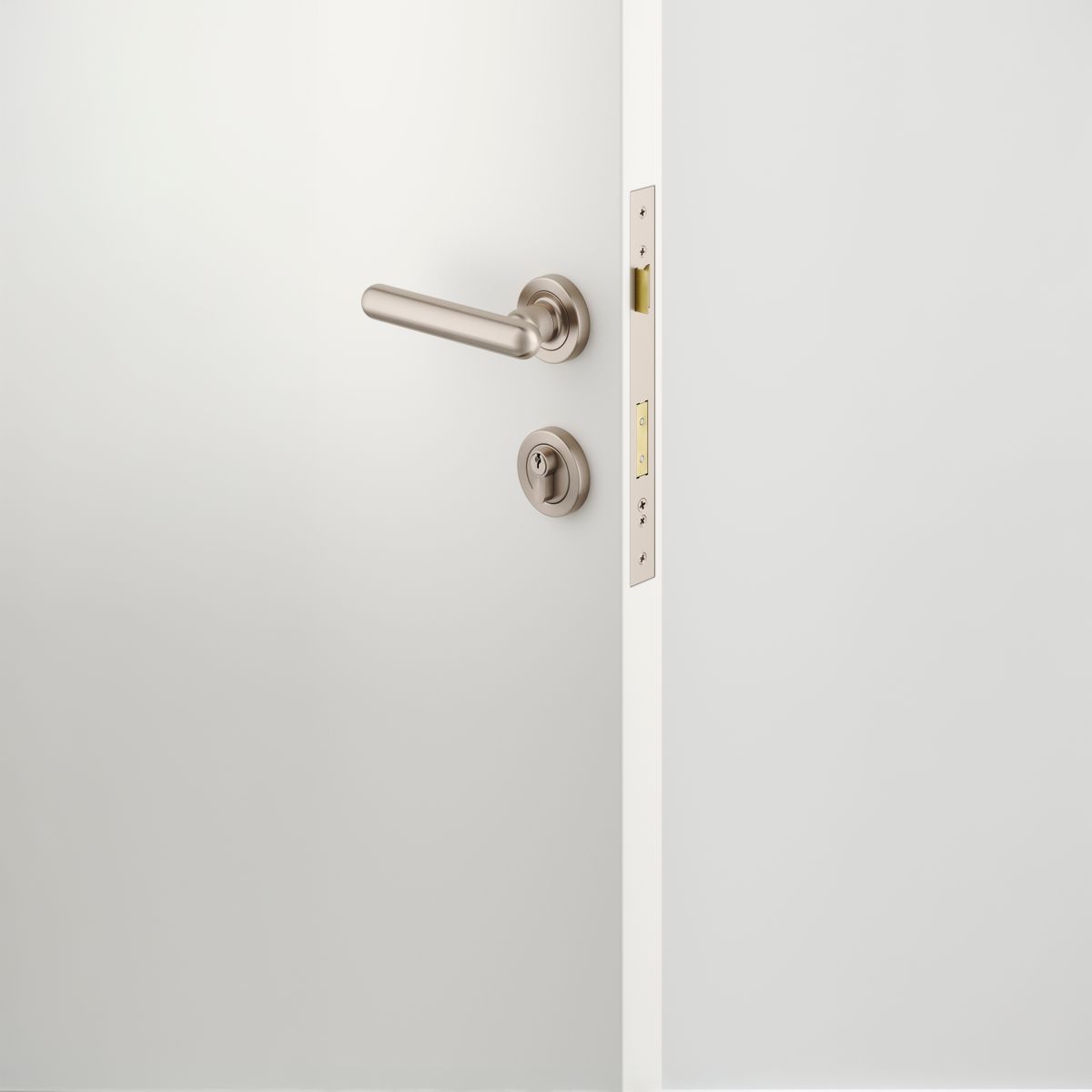 24005KENTR60KK - Puerto Lever - Round Rose Entrance Kit with Separate High Security Lock - Satin Nickel - Entrance