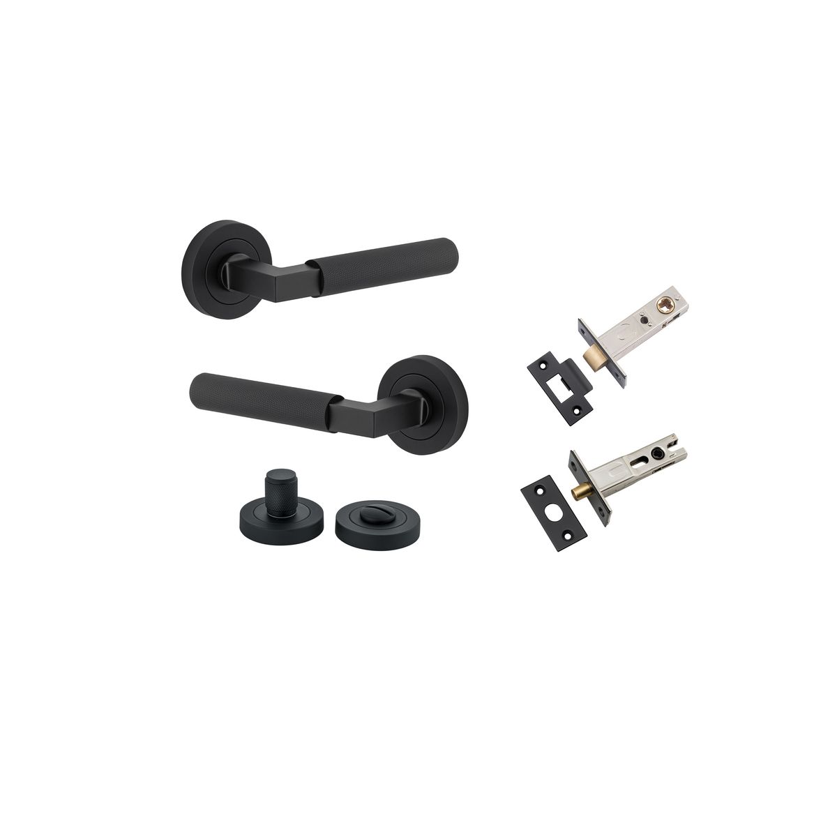 0353KPRIV60 - Brunswick Lever - Round Rose Privacy Kit - Matt Black - Privacy