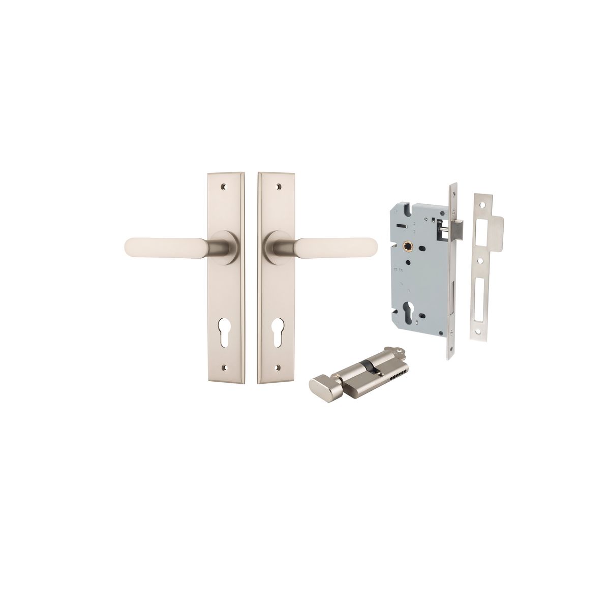 14784KENTR60KT - Bronte Lever - Chamfered Backplate Entrance Kit with High Security Lock - Satin Nickel - Entrance