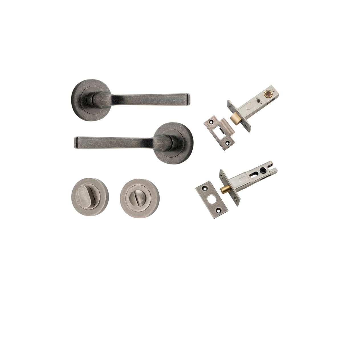 0327KPRIV60 - Annecy Lever - Round Rose Privacy Kit with Separate Privacy Turn - Distressed Nickel - Privacy