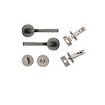 0327KPRIV60 - Annecy Lever - Round Rose Privacy Kit with Separate Privacy Turn - Distressed Nickel - Privacy