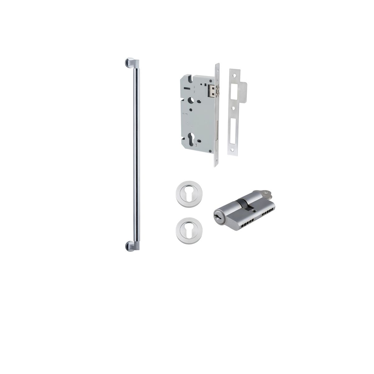 0485KENTR60KK - Berlin Pull Handle - 600mm Entrance Kit with Separate High Security Lock - Brushed Chrome - Entrance