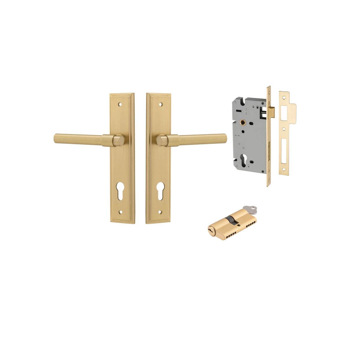 16402KENTR60KK - Helsinki Lever - Stepped Backplate Entrance Kit with High Security Lock - Brushed Gold PVD - Entrance