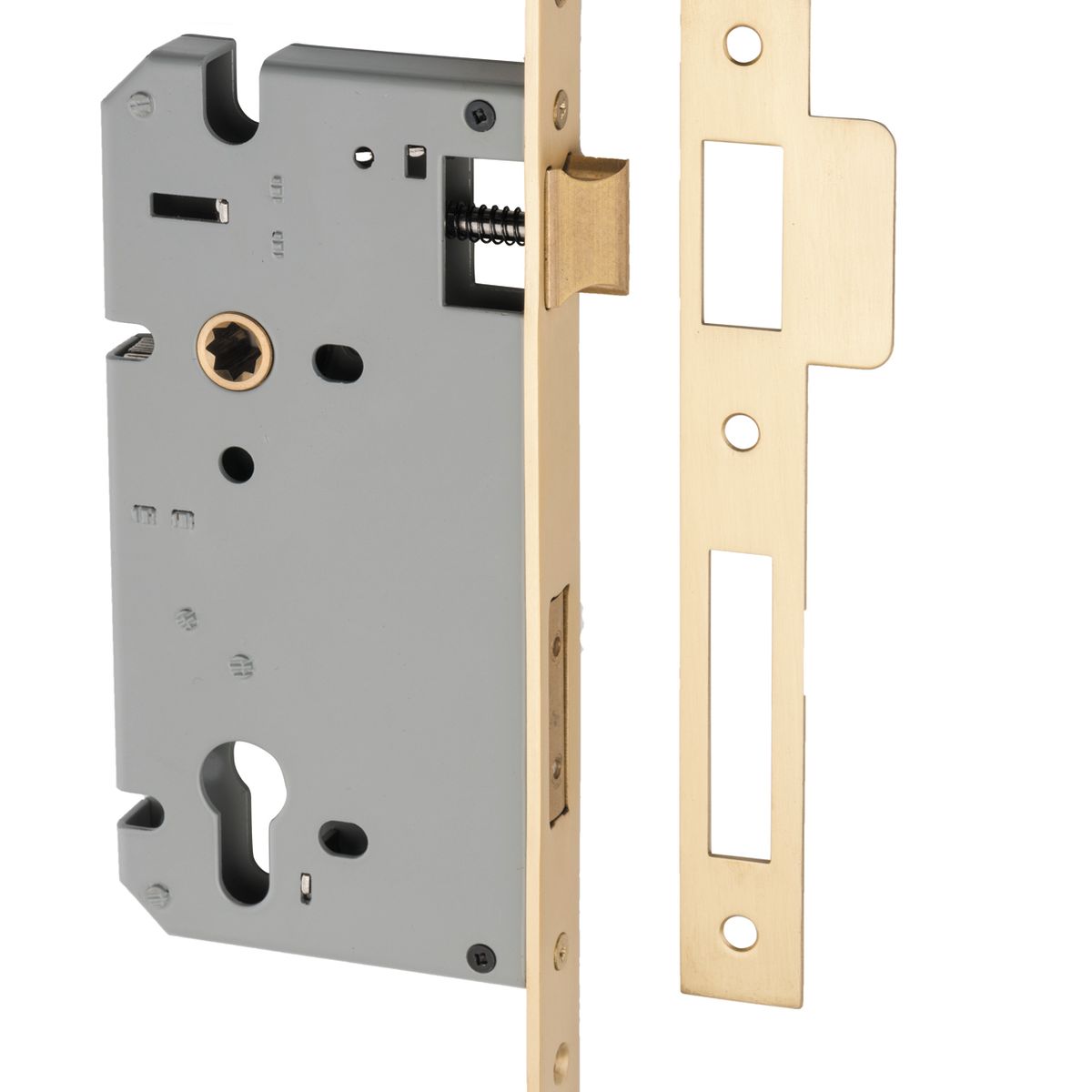 6107 - 85mm Euro Mortice Locks - 60mm Backset - Brushed Brass
