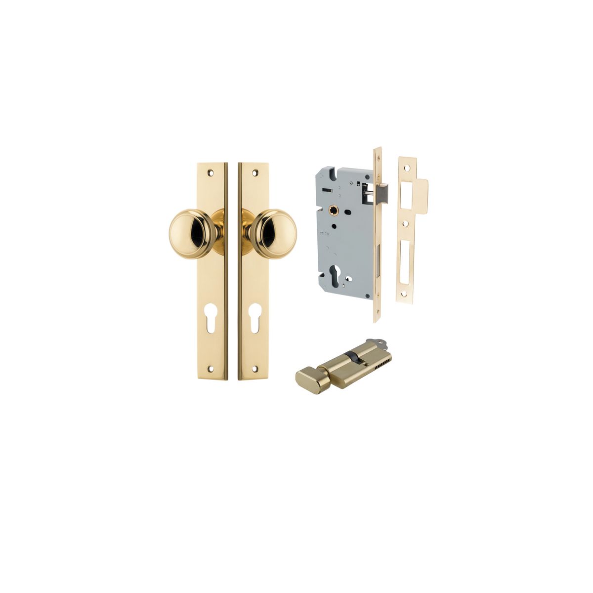 10320KENTR60KT - Paddington Knob - Rectangular Backplate Entrance Kit with High Security Lock - Polished Brass - Entrance