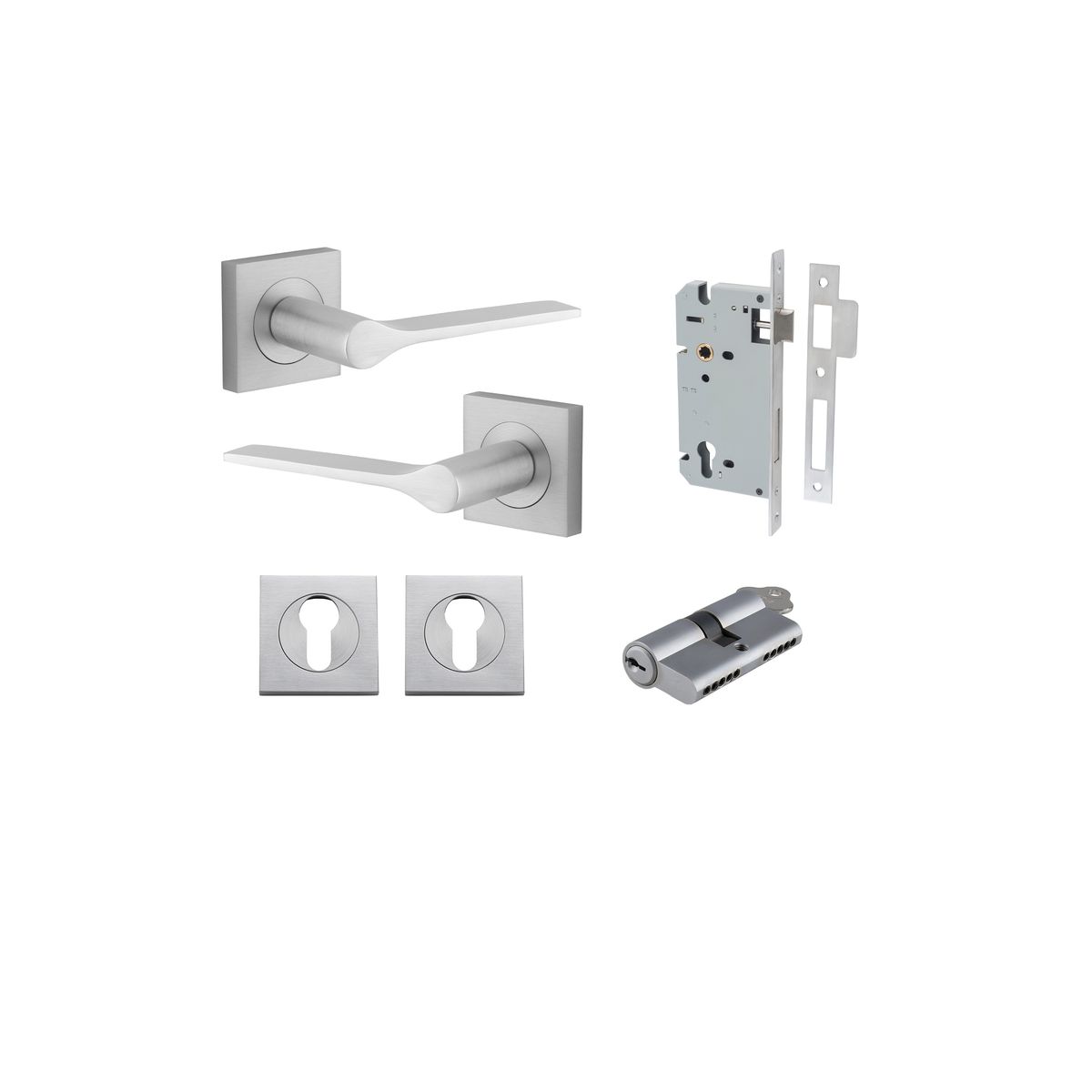 0435KENTR60KK - Como Lever - Square Rose Entrance Kit with High Security Lock - Brushed Chrome - Entrance