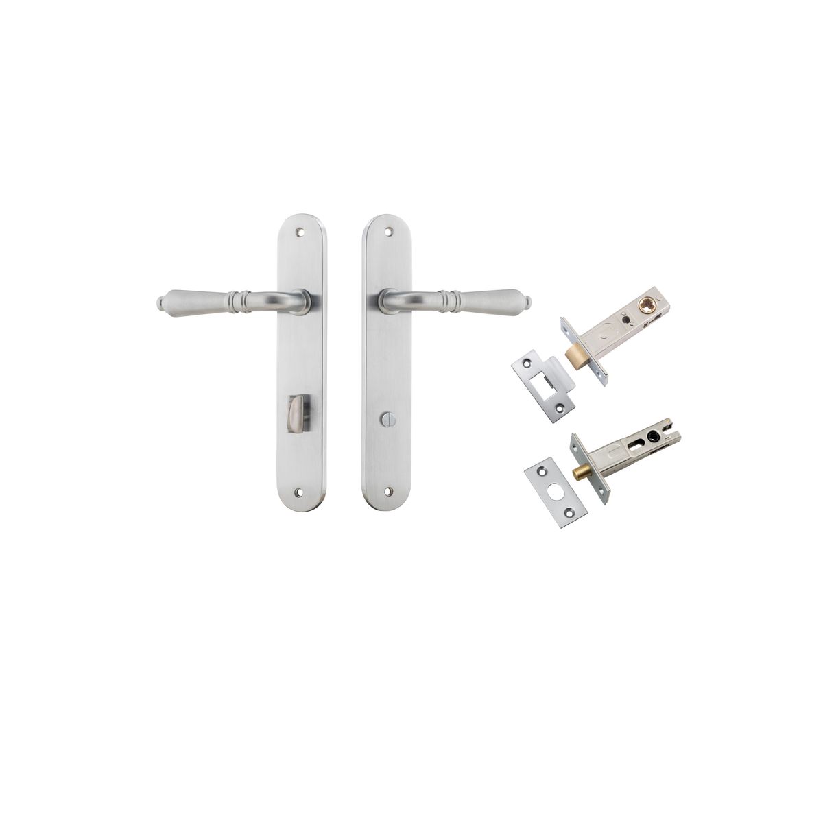 12224KPRIV60 - Sarlat Lever - Oval Backplate Privacy Kit with Privacy Turn - Brushed Chrome - Privacy