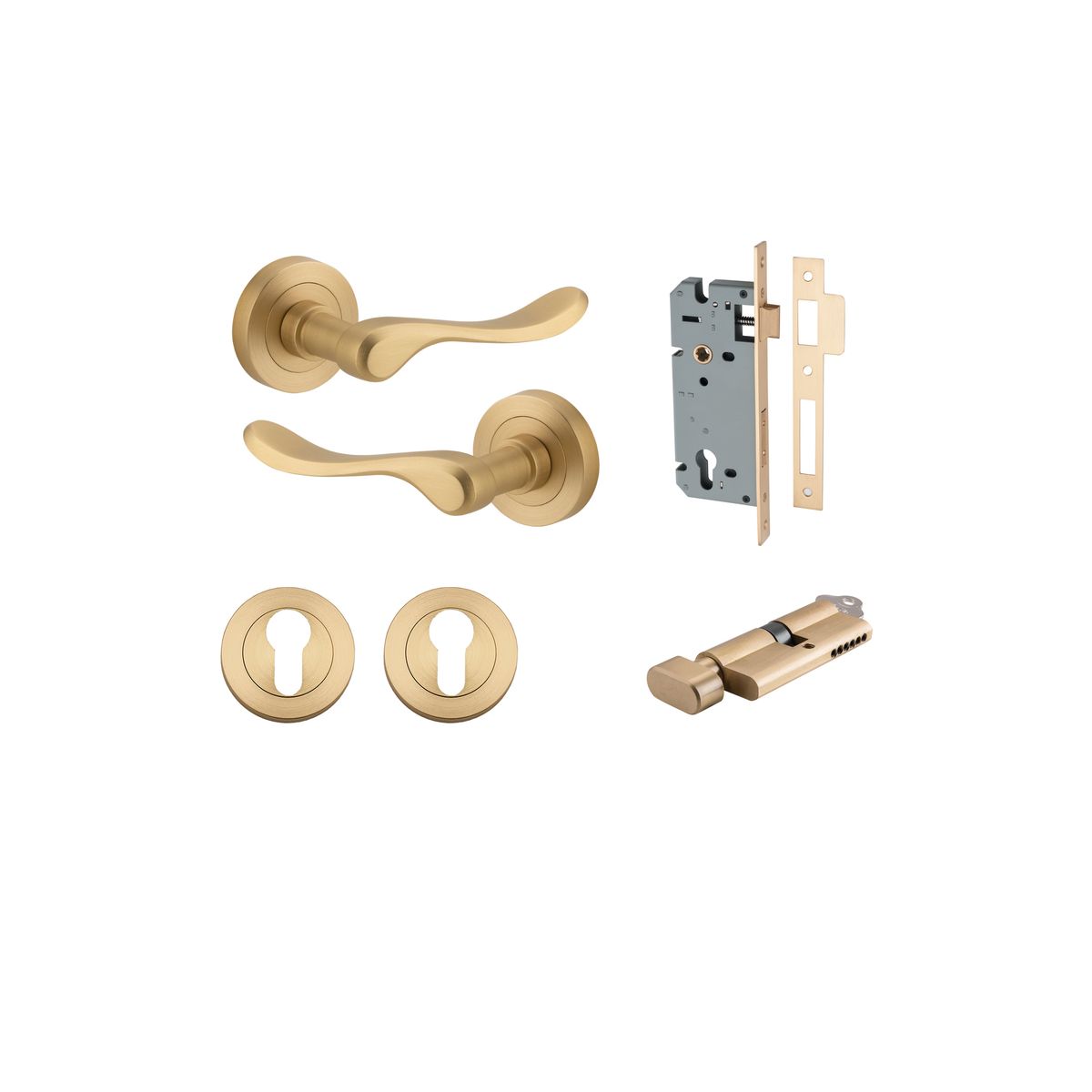 20796KENTR60KT - Stirling Lever - Round Rose Entrance Kit with Separate High Security Lock - Brushed Brass - Entrance