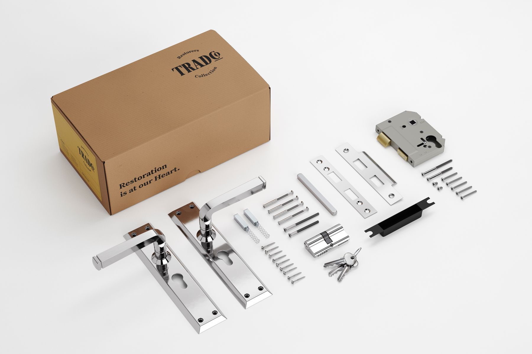 Menton Lever - Long Backplate Entrance Set with High Security Lock