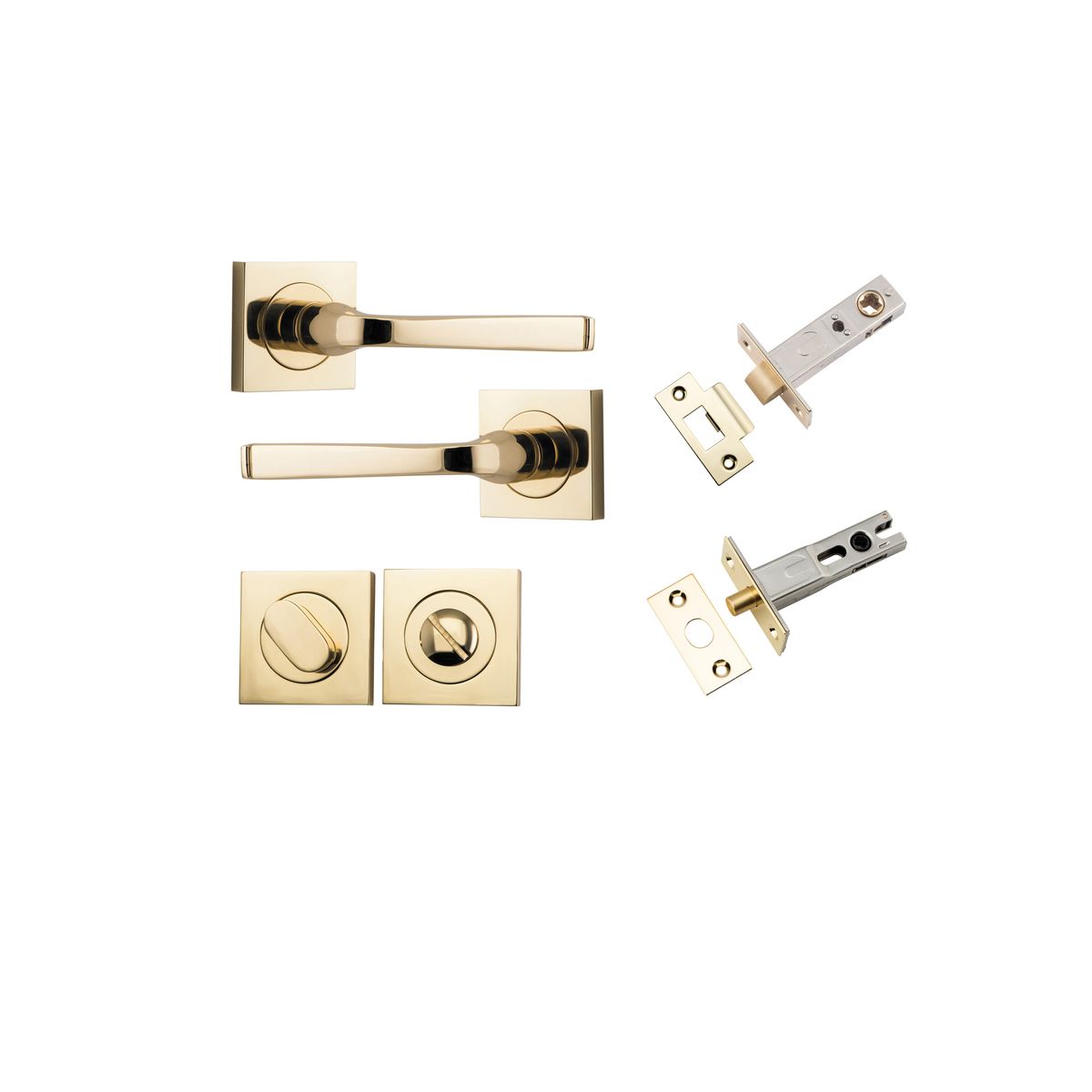 0390KPRIV60 - Annecy Lever - Square Rose Privacy Kit with Separate Privacy Turn - Polished Brass - Privacy