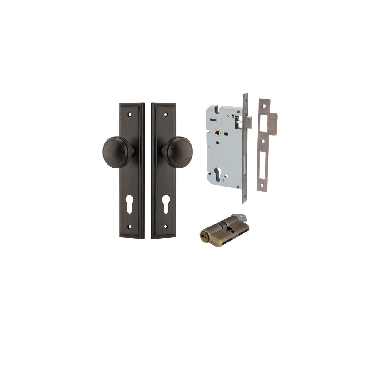 10838KENTR60KK - Paddington Knob - Stepped Backplate Entrance Kit with High Security Lock - Signature Brass - Entrance