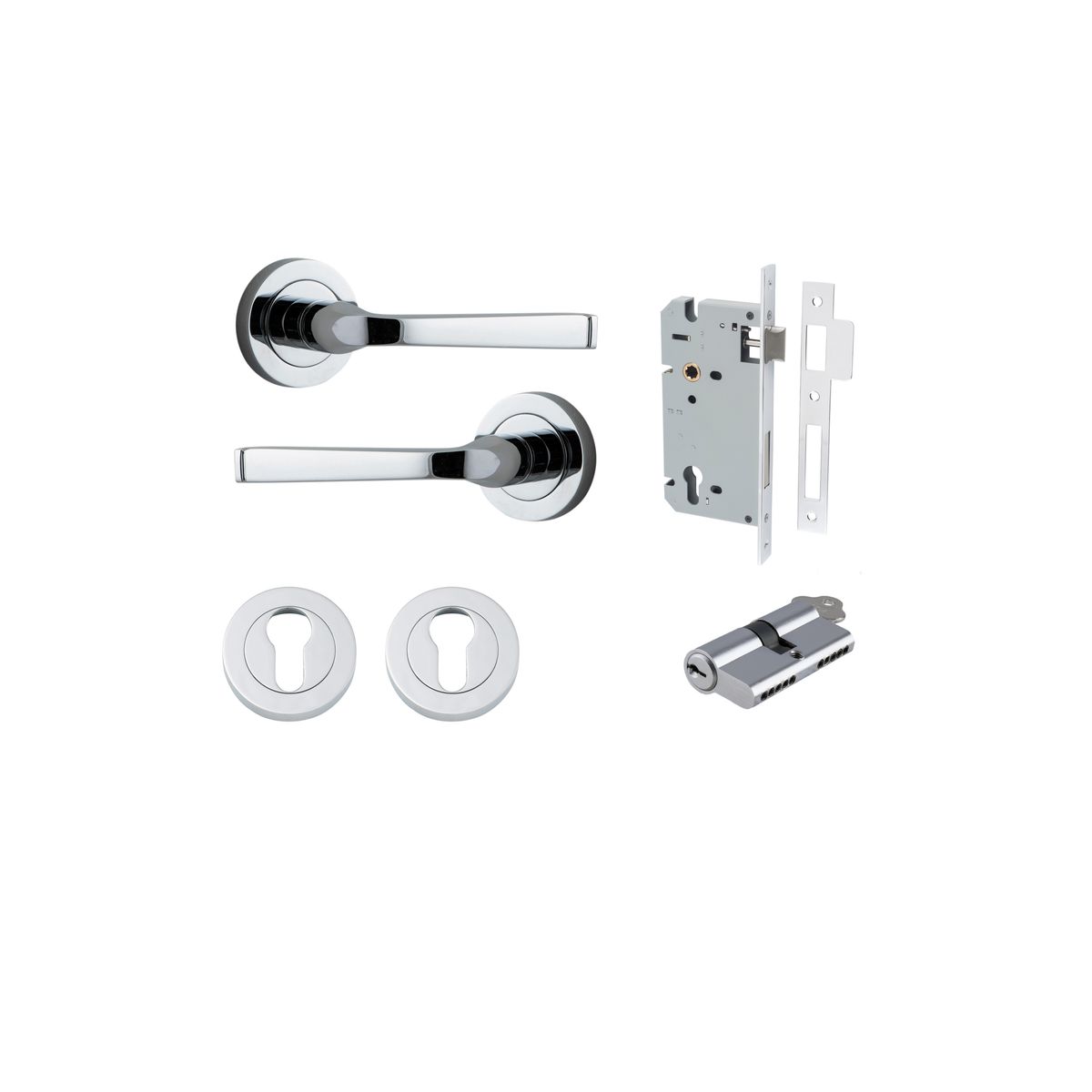 0324KENTR60KK - Annecy Lever - Round Rose Entrance Kit with Separate High Security Lock - Polished Chrome - Entrance