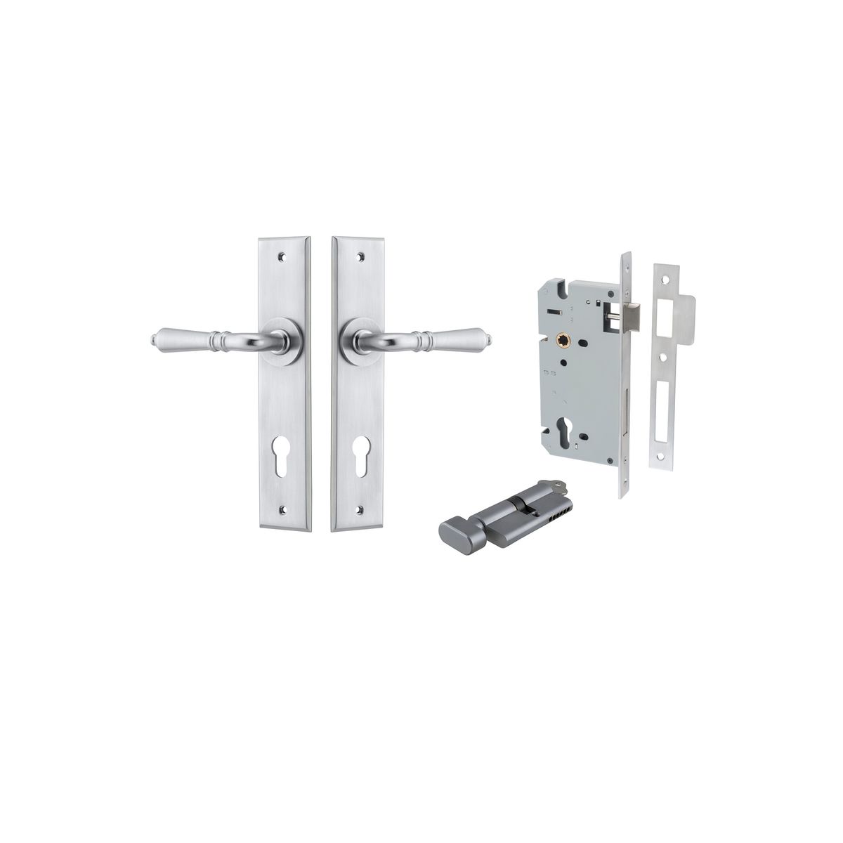 12280KENTR60KT - Sarlat Lever - Chamfered Backplate Entrance Kit with High Security Lock - Brushed Chrome - Entrance