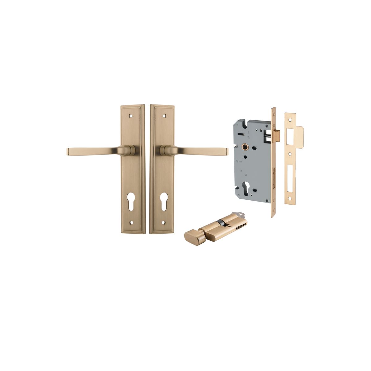 15244KENTR60KT - Annecy Lever - Stepped Backplate Entrance Kit with High Security Lock - Brushed Brass - Entrance