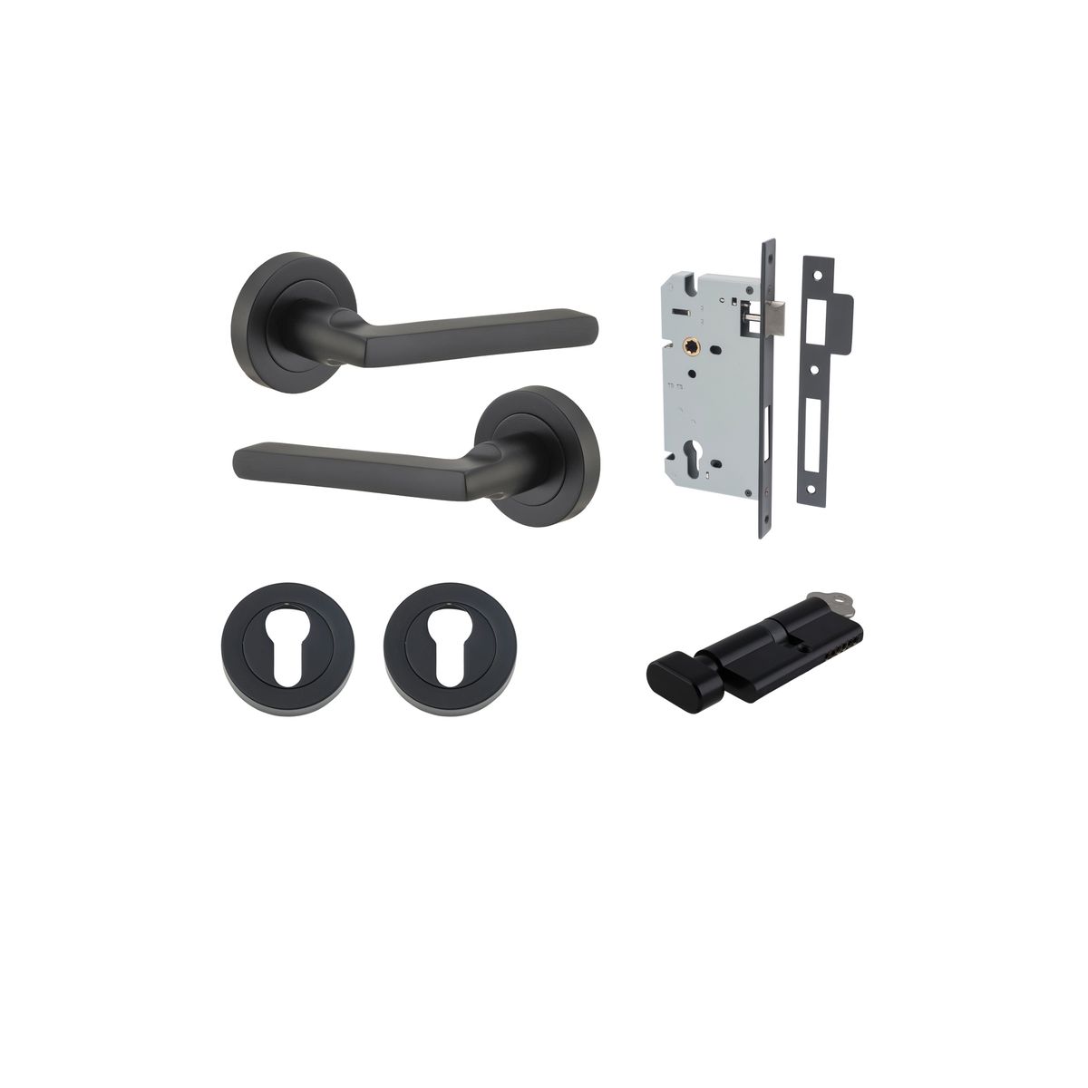 9213KENTR60KT - Baltimore Lever - Round Rose Entrance Kit with Separate High Security Lock - Matt Black - Entrance