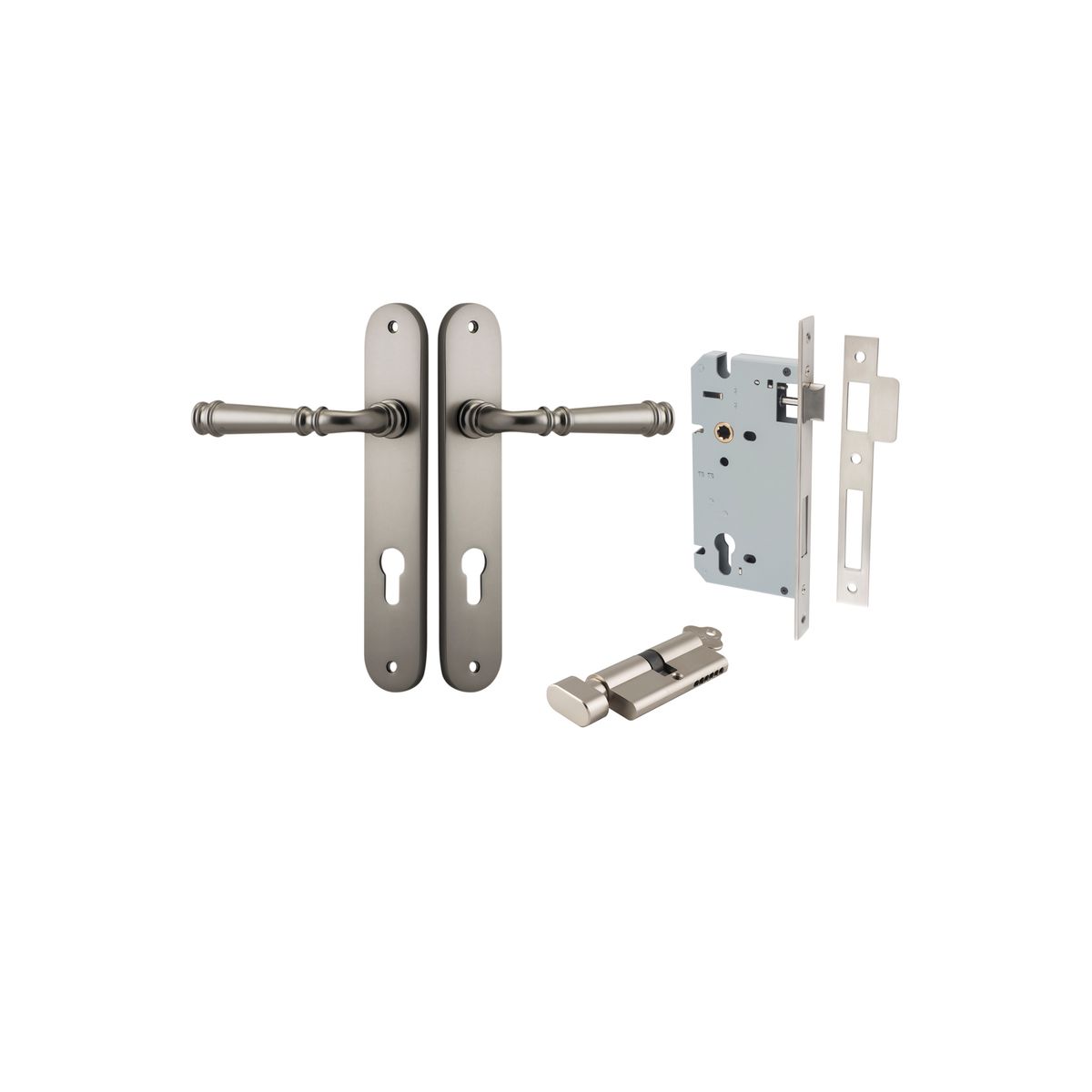 14730KENTR60KT - Verona Lever - Oval Backplate Entrance Kit with High Security Lock - Satin Nickel - Entrance