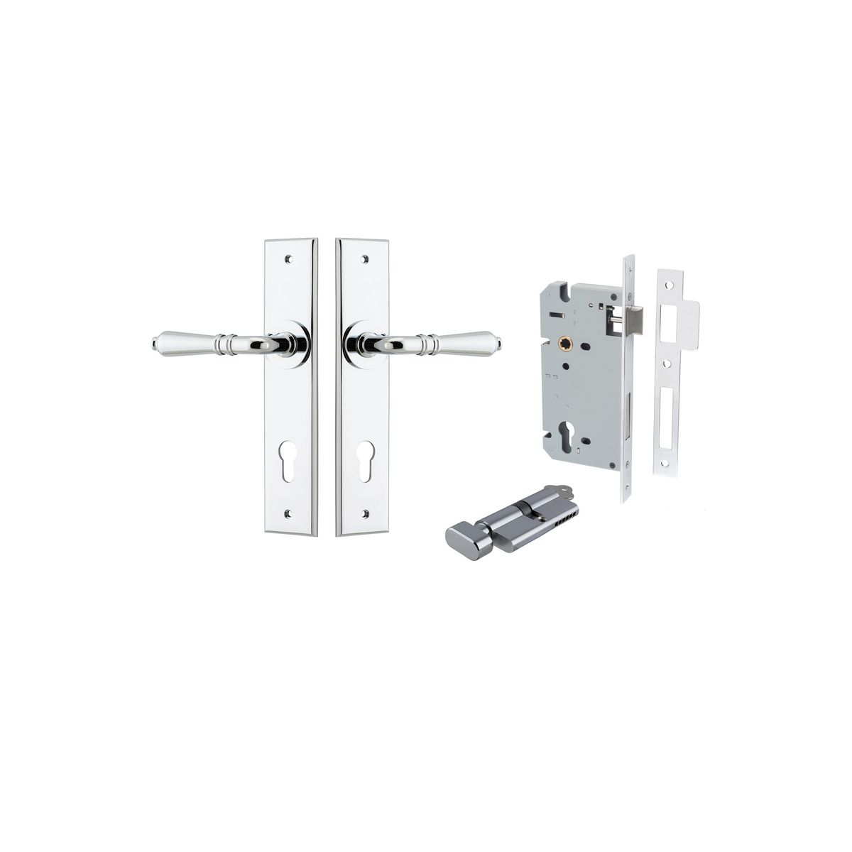 11780KENTR60KT - Sarlat Lever - Chamfered Backplate Entrance Kit with High Security Lock - Polished Chrome - Entrance
