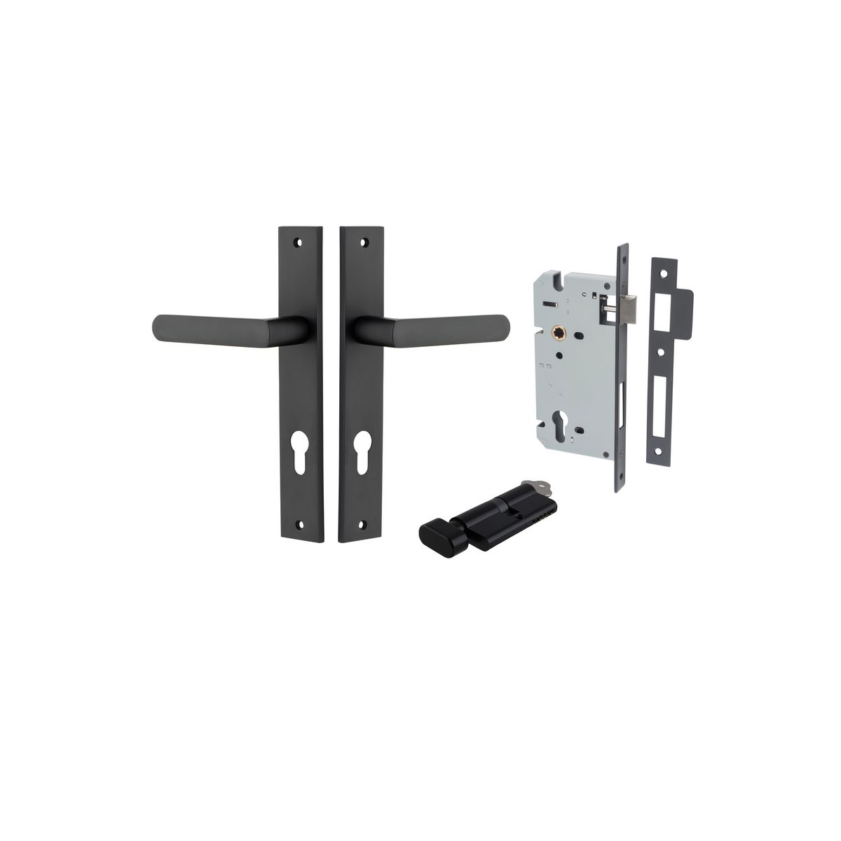 12860KENTR60KT - Osaka Lever - Rectangular Backplate Entrance Kit with High Security Lock - Matt Black - Entrance