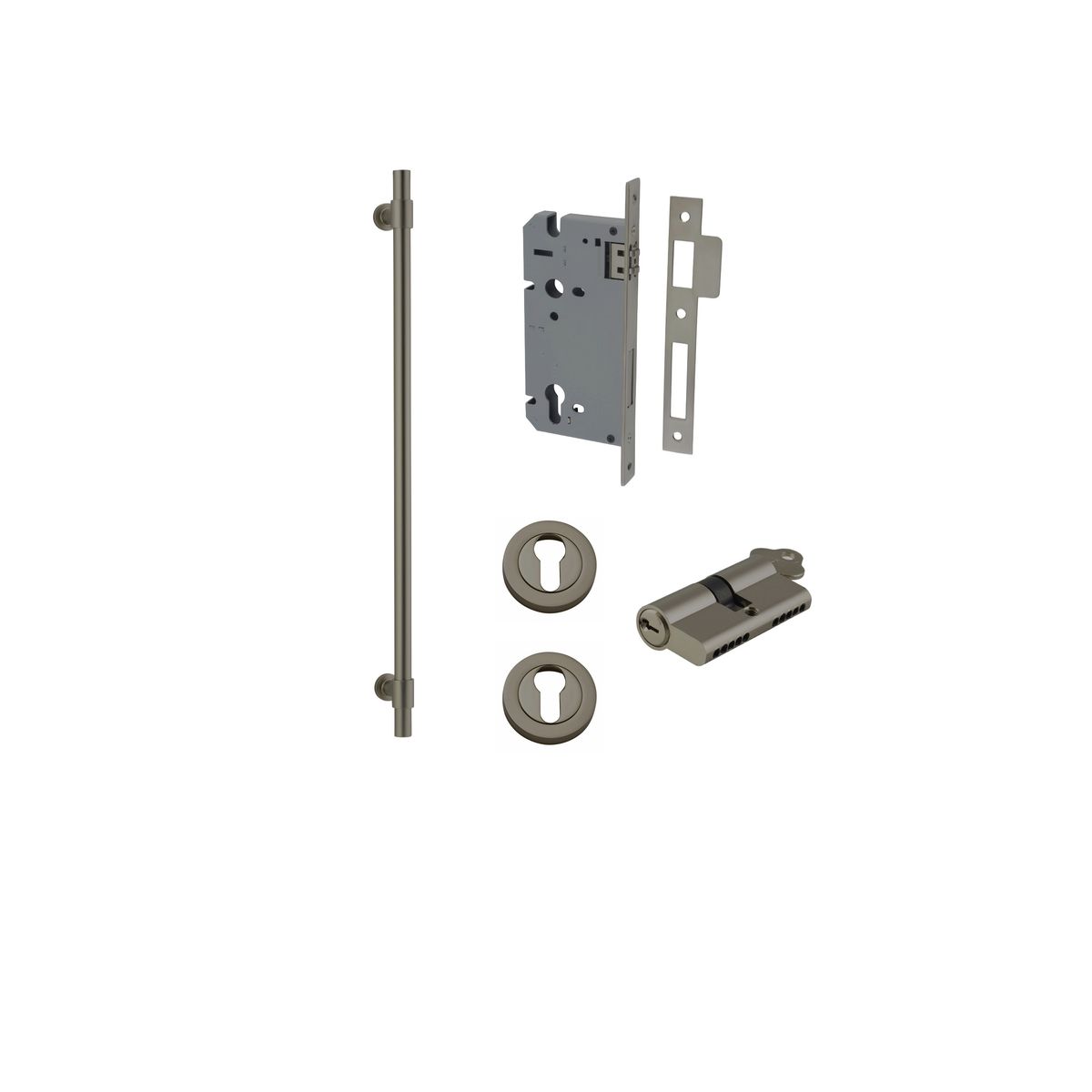 16948KENTR60KK - Helsinki Pull Handle - 600mm Entrance Kit with Separate High Security Lock - Graphite PVD - Entrance