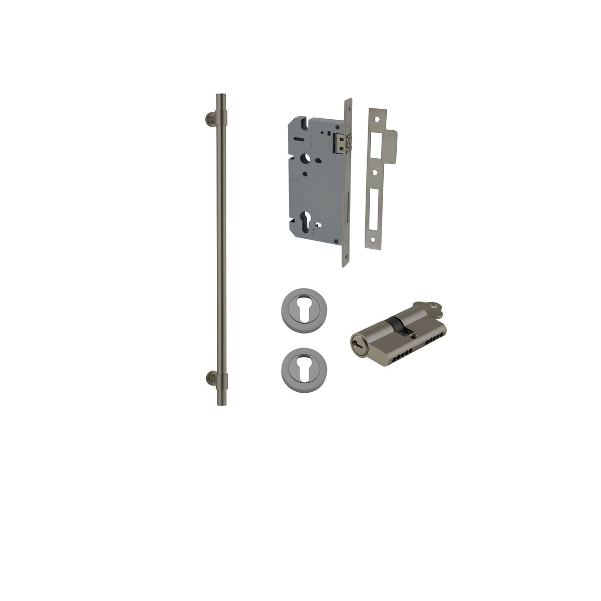 16948KENTR60KK - Helsinki Pull Handle - 600mm Entrance Kit with Separate High Security Lock - Graphite PVD - Entrance