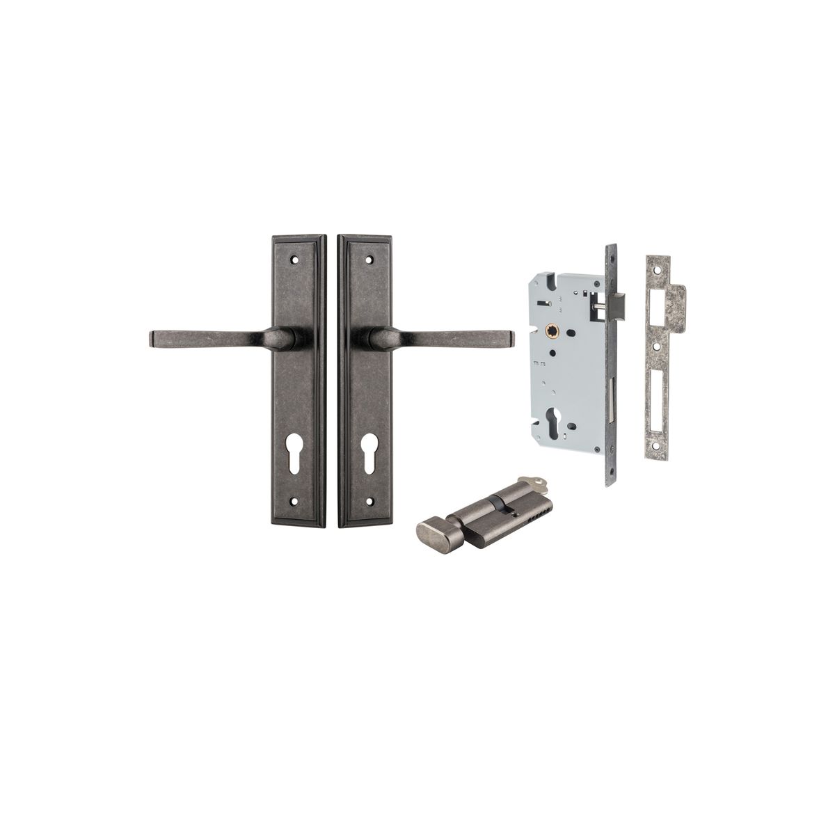 13744KENTR60KT - Annecy Lever - Stepped Backplate Entrance Kit with High Security Lock - Distressed Nickel - Entrance