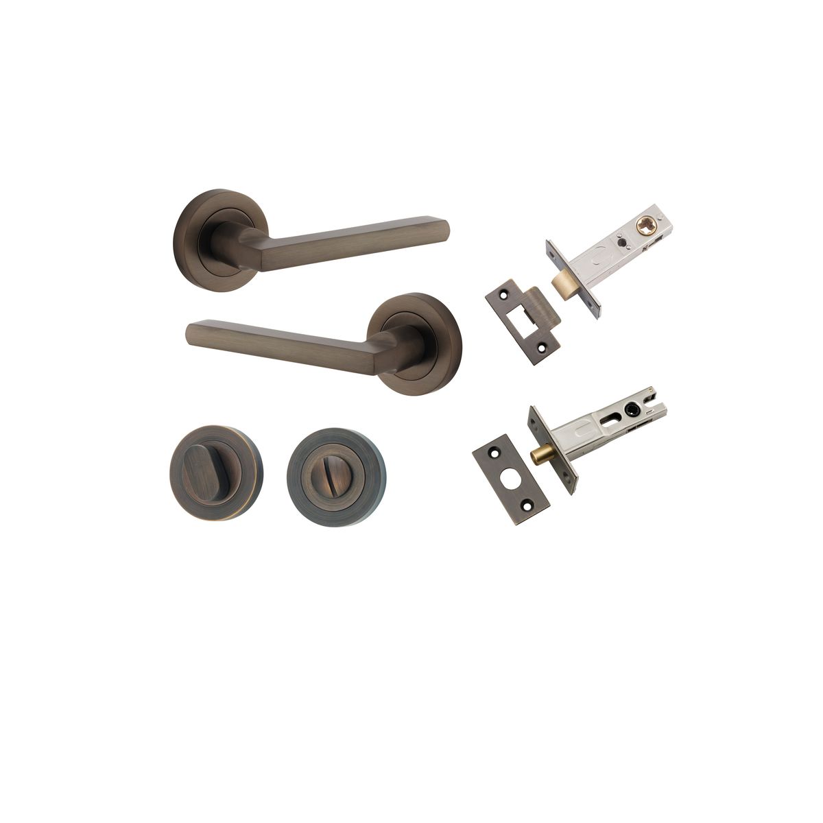 9211KPRIV60 - Baltimore Lever - Round Rose Privacy Kit with Separate Privacy Turn - Signature Brass - Privacy