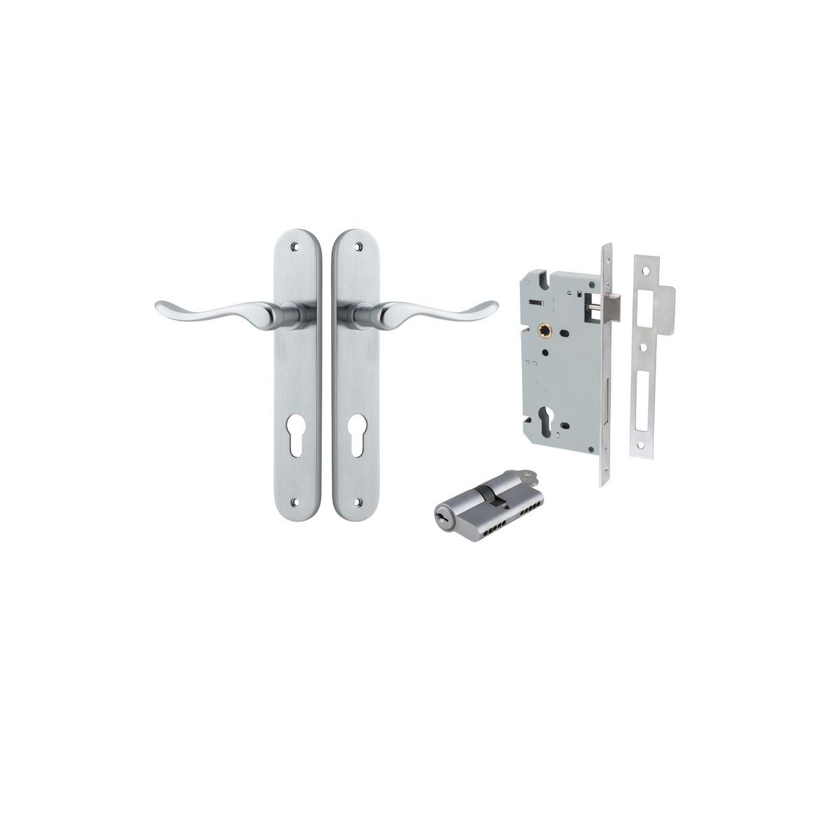 12424KENTR60KK - Stirling Lever - Oval Backplate Entrance Kit with High Security Lock - Brushed Chrome - Entrance