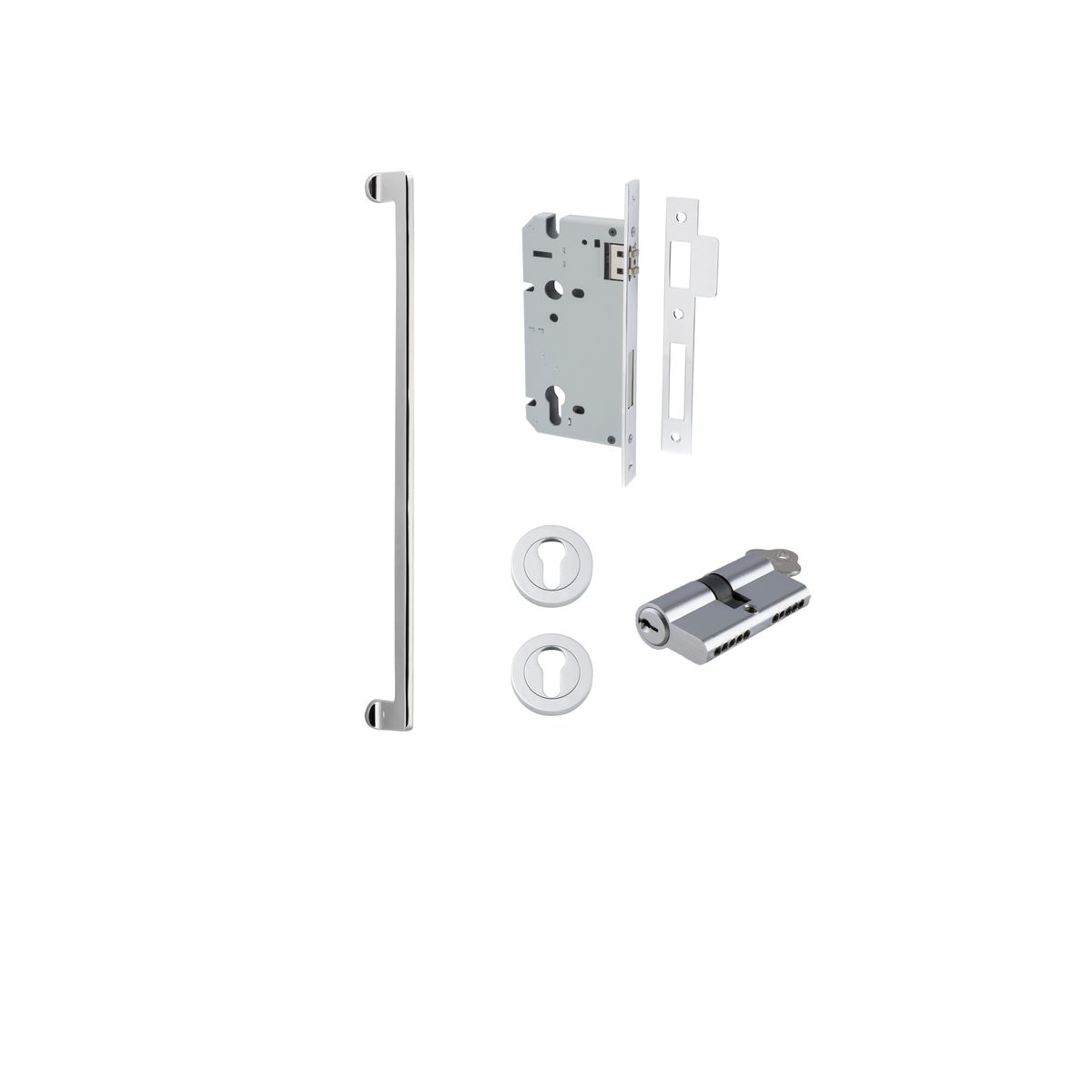 21304KENTR60KK - Baltimore Pull Handle - 600mm Entrance Kit with Separate High Security Lock - Polished Chrome - Entrance