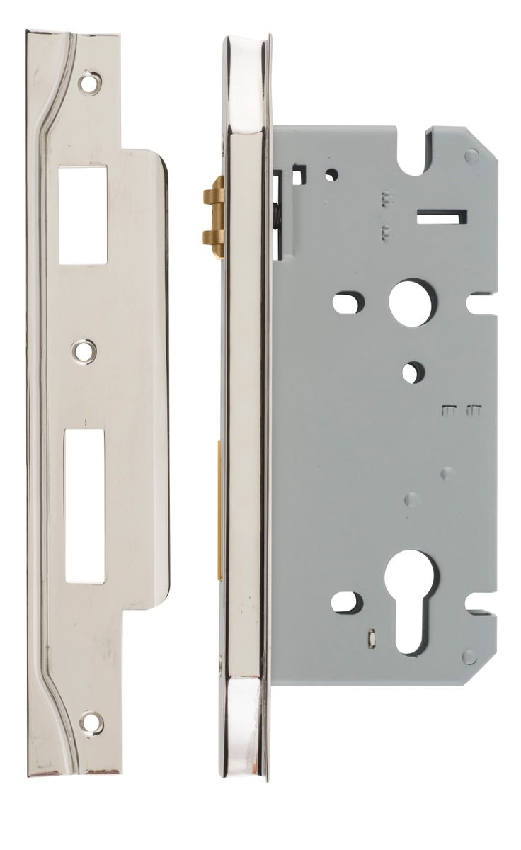 6097 - Rebated 85mm Euro Roller Mortice Locks - 60mm Backset - Polished Nickel