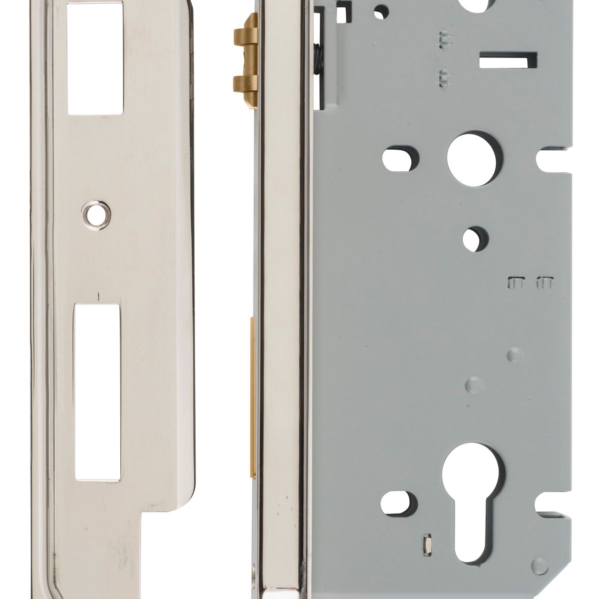 6097 - Rebated 85mm Euro Roller Mortice Locks - 60mm Backset - Polished Nickel