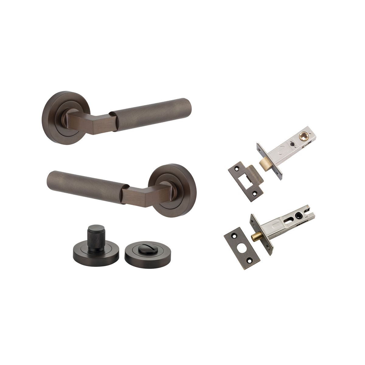 0351KPRIV60 - Brunswick Lever - Round Rose Privacy Kit - Signature Brass - Privacy