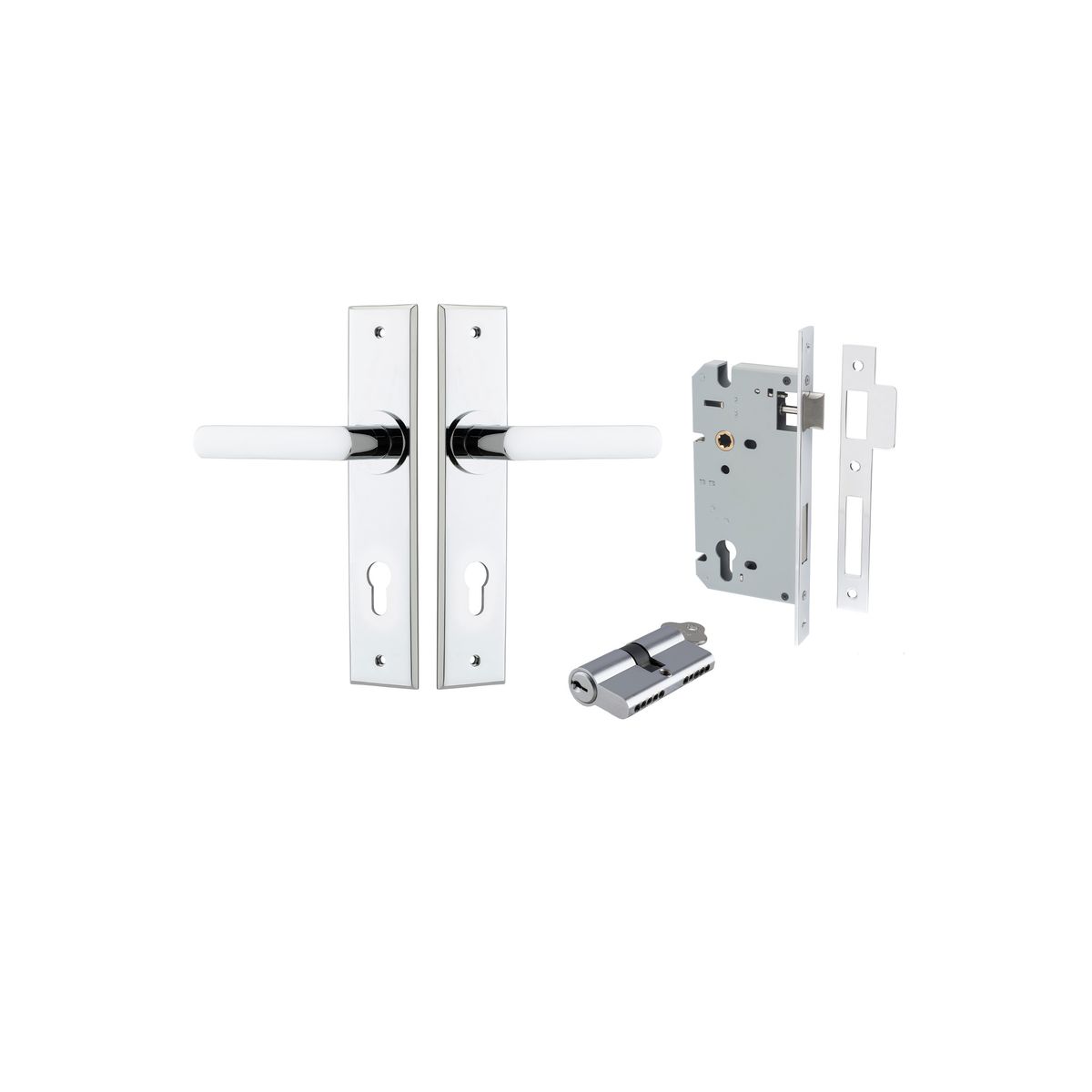 11868KENTR60KK - Osaka Lever - Chamfered Backplate Entrance Kit with High Security Lock - Polished Chrome - Entrance